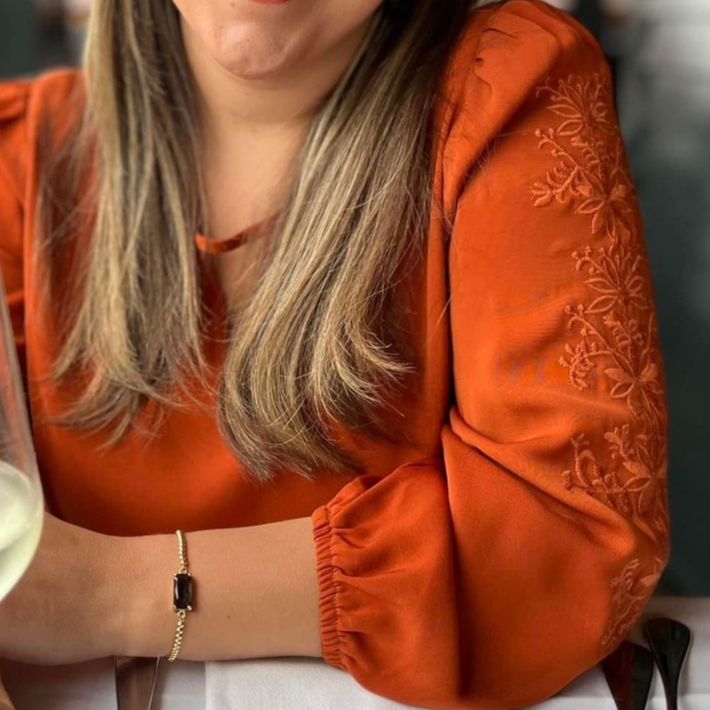 EUC Market and Spruce Embroidered Sleeve Rust Orange Blouse Medium Stitch Fix
